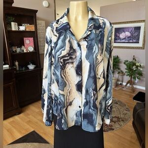 SHEIN abstract print long sleeve button up blouse-size L